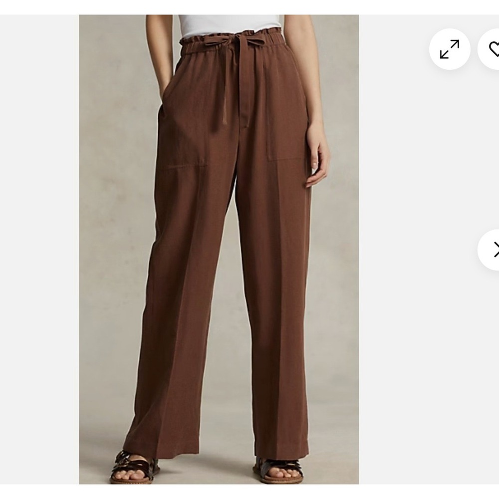 Polo Ralph Lauren Women Silk Linen Wide Leg Pant L Crop Breathable Coastal Luxe